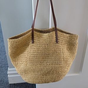 JCrew Straw Tote with Leather Handles